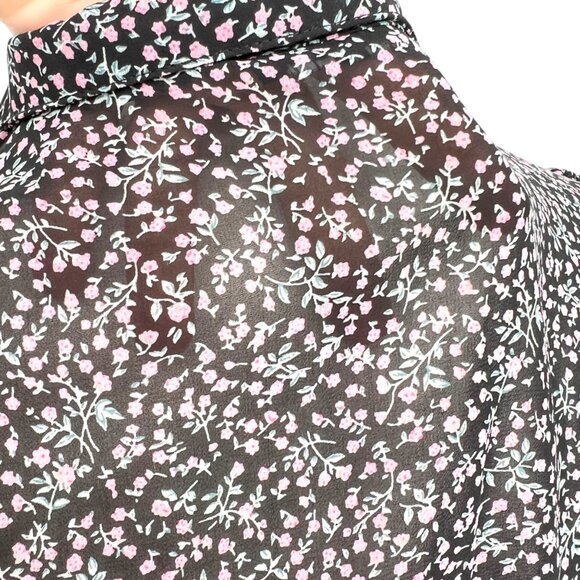 Very J Floral Sheer Shirt Dress Short Flutter Sleeve Mini Length Size Medium - Picture 8 of 13